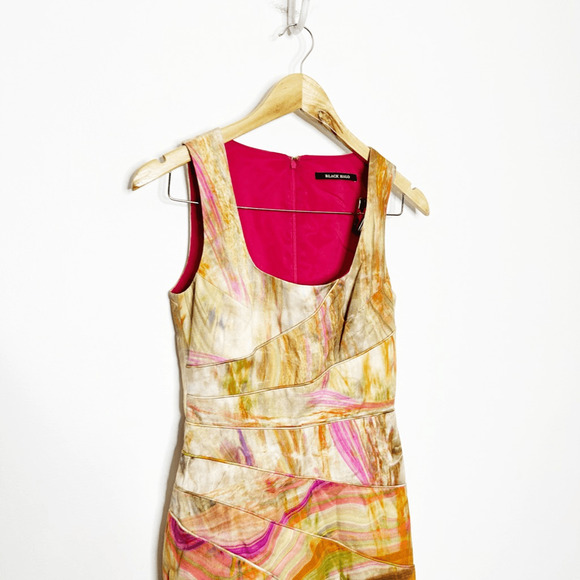 BLACK HALO Marble Print Front Slit Sheath Dress orange pink womens size 0 - Picture 3 of 7